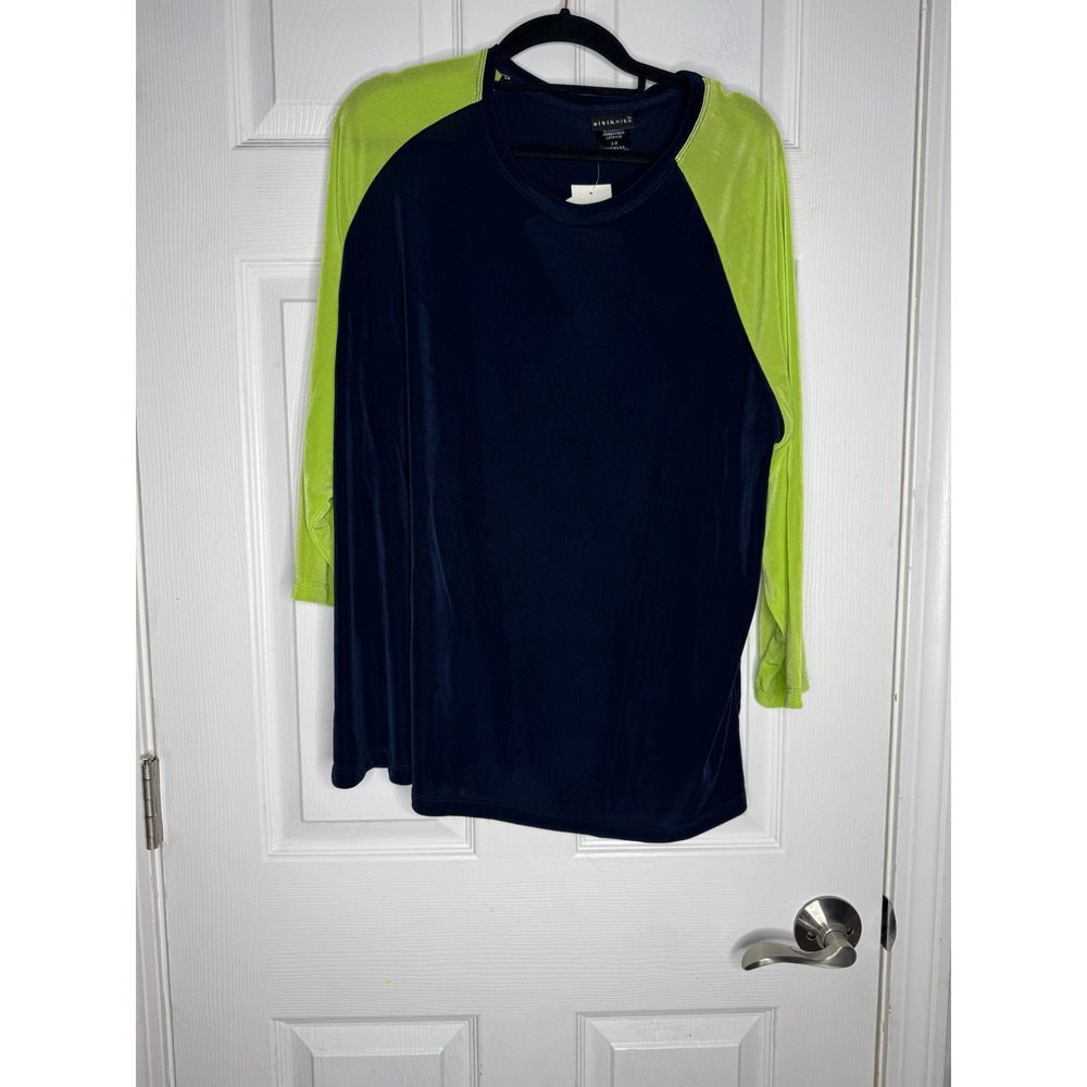 CitiKnits NWT Slinky Navy/Lime Green‎ Top Size 2XL